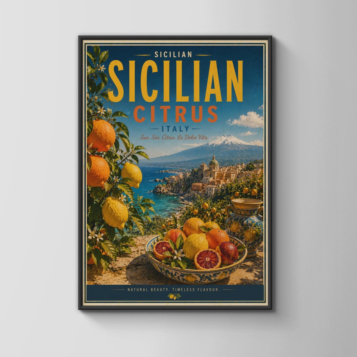 Sicilian Citrus Vintage Italy Poster, Coastal Decor
