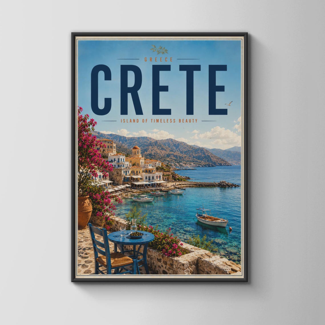 Crete Greece Harbor Town Turquoise Bay Vintage Travel Poster