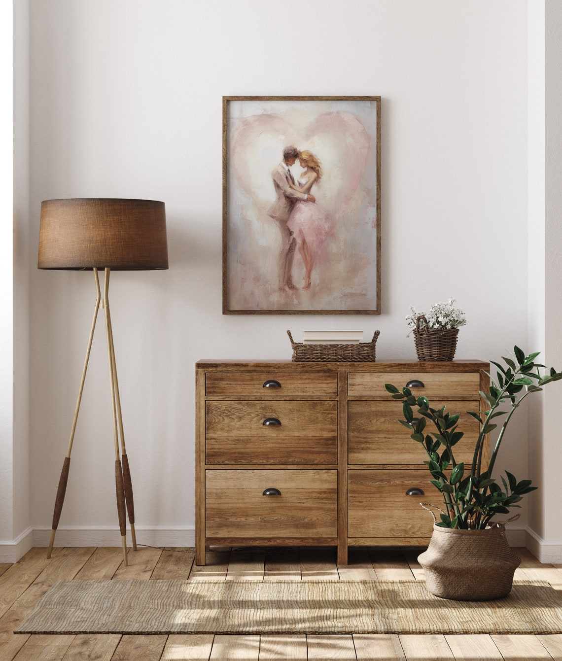 Romantic Couple Embracing In Front Of A Soft Pink Heart Poster - Image 4