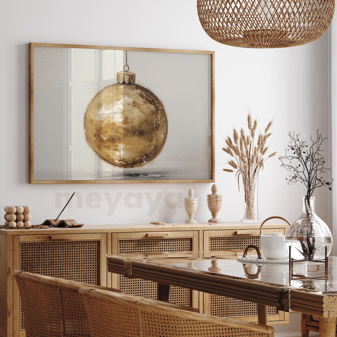 Golden Christmas Ornament Bauble Minimalist Neutral Holiday Art Poster - Image 2