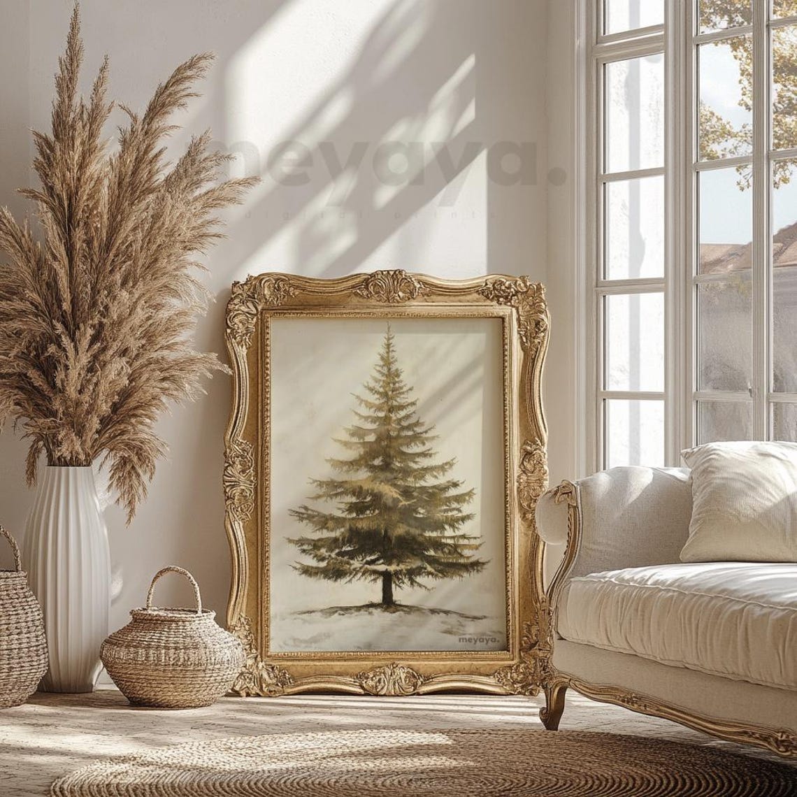 Evergreen Pine Tree Snow Minimalist Neutral Winter Art Poster - Image 3
