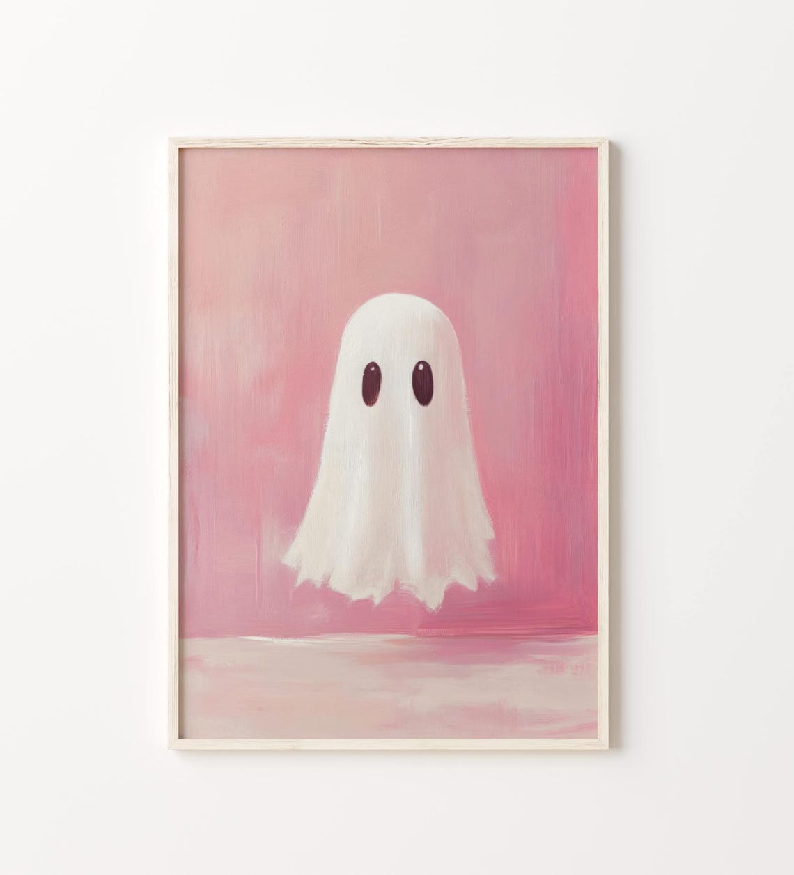 Cute Floating Ghost On A Solid Pink Background Minimalist Poster - Image 4