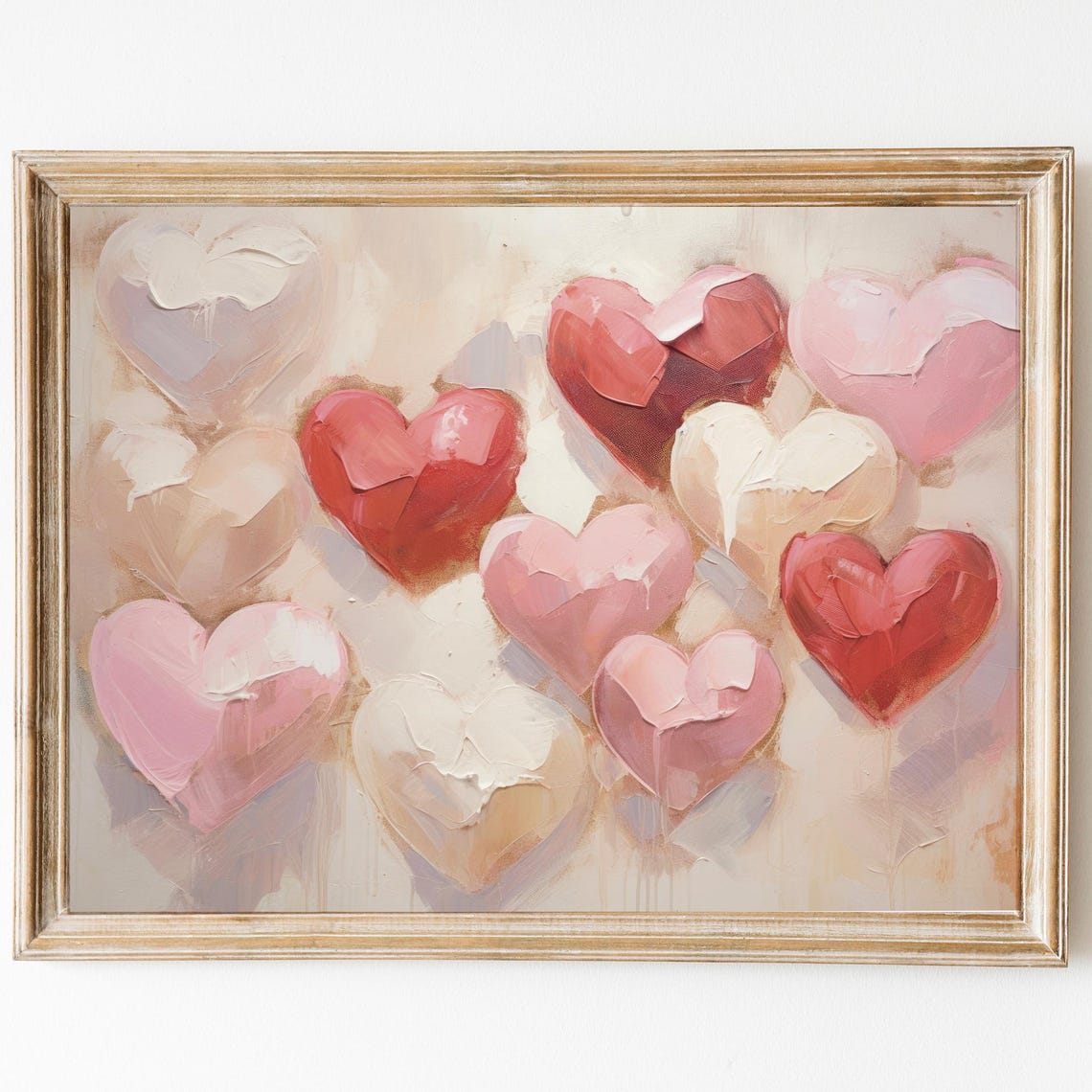 Red Pink White Impasto Hearts Textured Romantic Valentine Poster