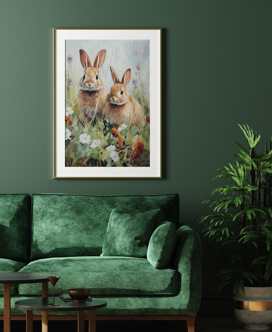 Two Baby Bunnies Wildflowers Spring Garden Vintage Easter Poster - Image 2