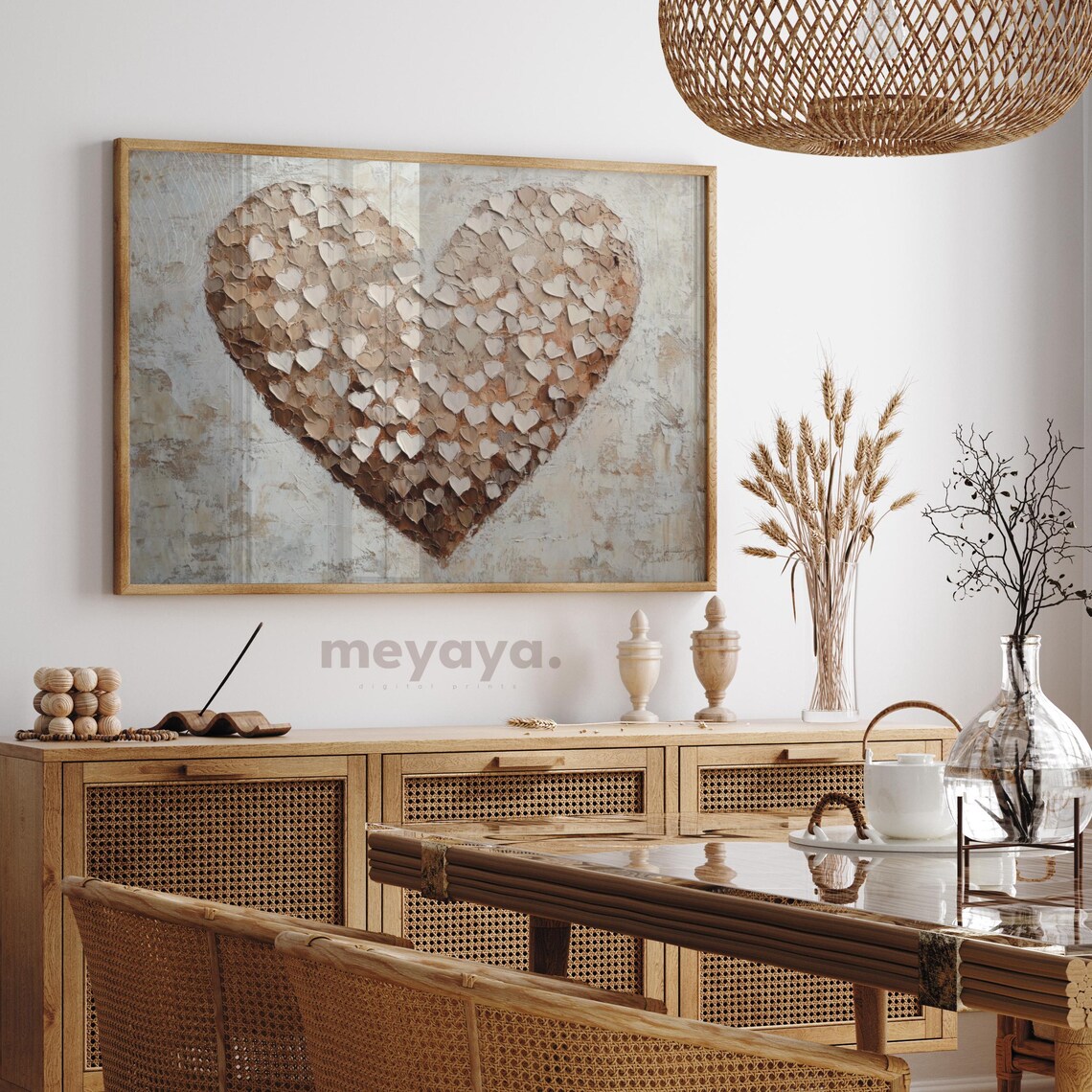 Neutral Beige Hearts Textured Impasto Romantic Love Wall Print - Image 4