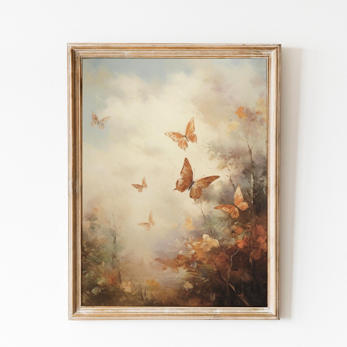 Amber Butterflies Over Misty Garden Warm Dreamy Vintage Poster
