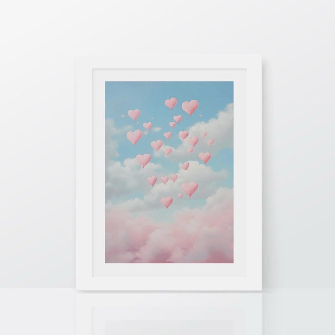 Pink Heart Balloons Floating In A Blue Cloudy Sky Dreamy Poster - Image 2