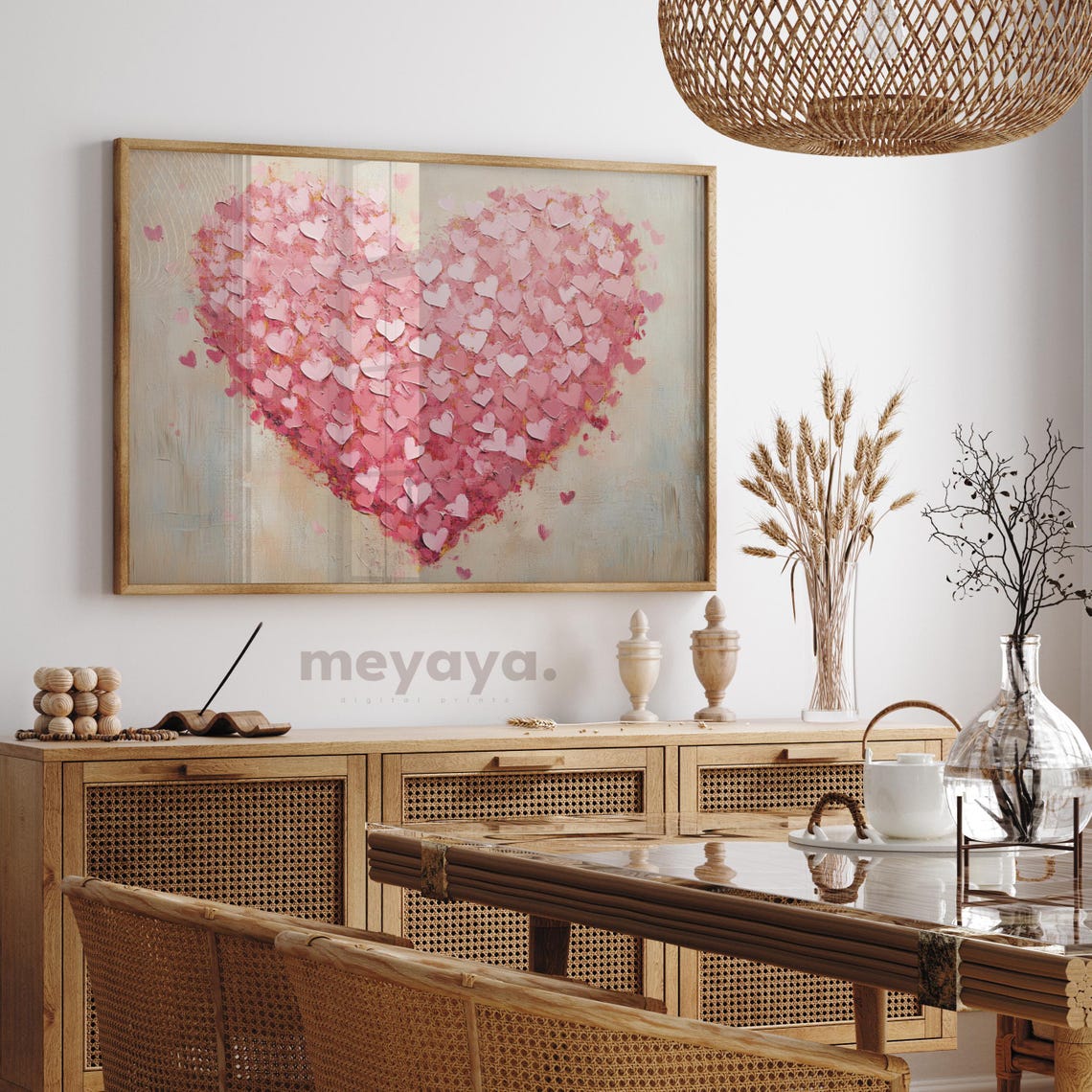 Pink Hearts Confetti Textured Romantic Valentines Love Wall Print - Image 5