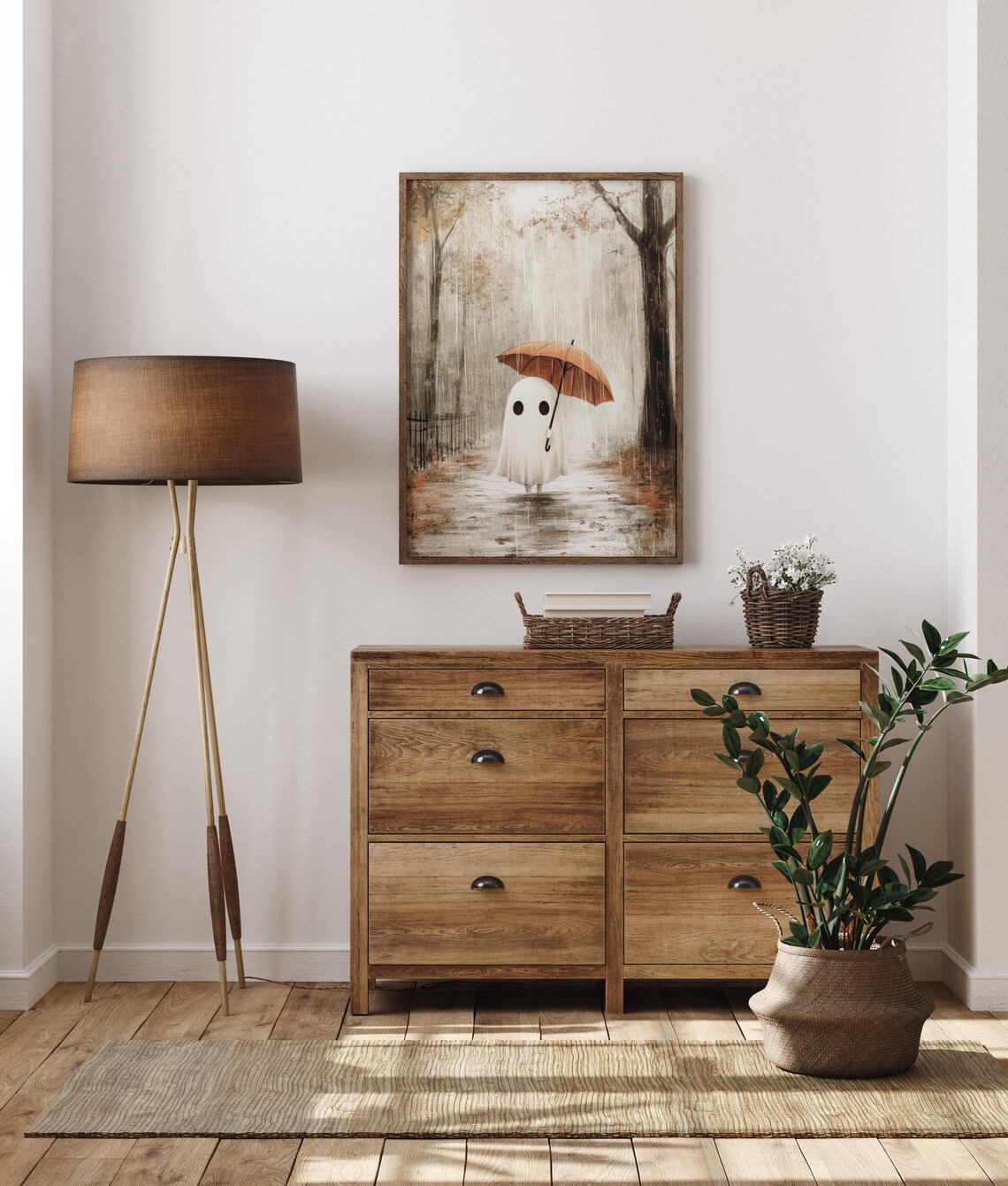 Cute Ghost in the Rain Autumn Cottagecore Art Print - Image 4