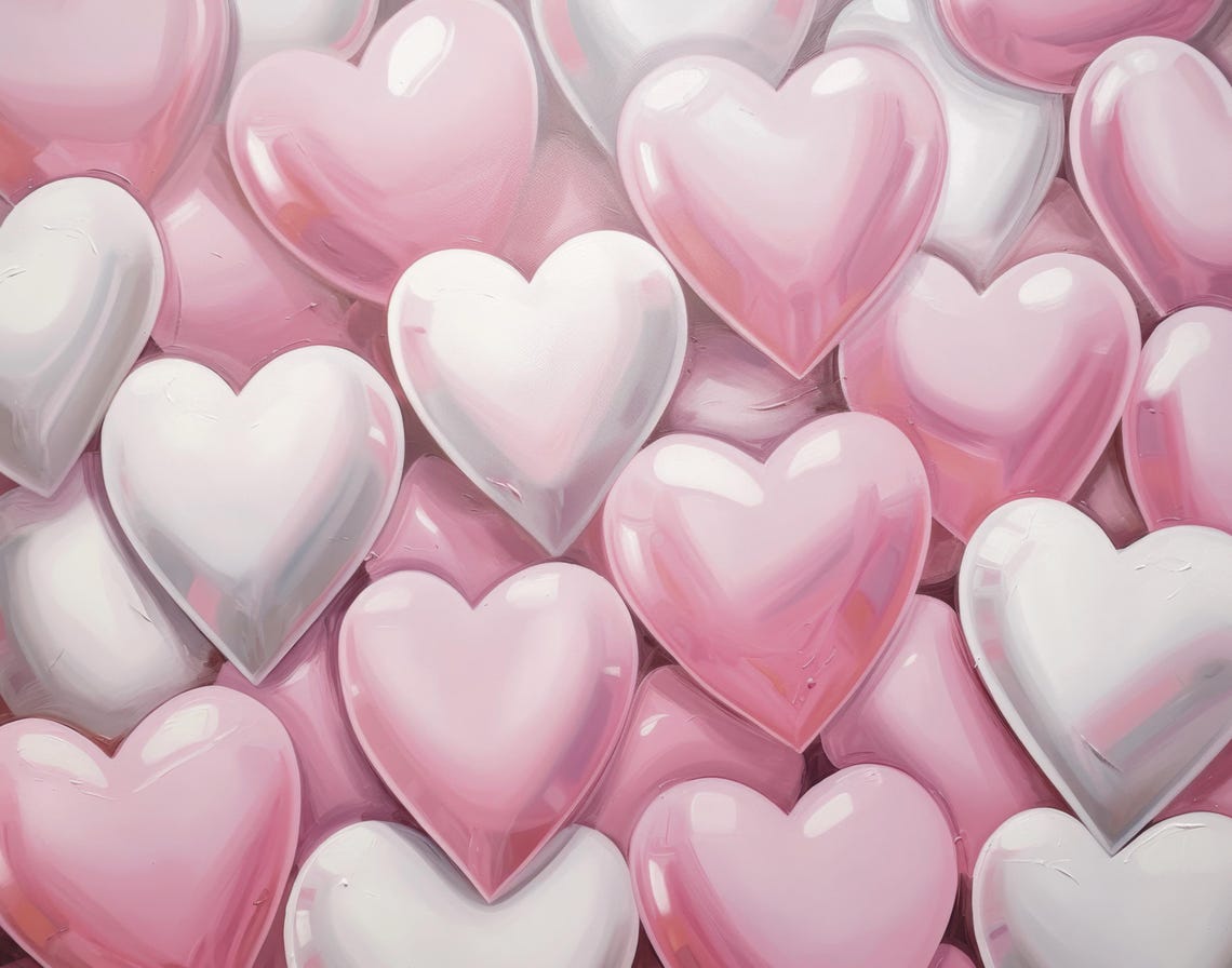Glossy Pink White 3D Hearts Pattern Playful Valentine Poster - Image 6