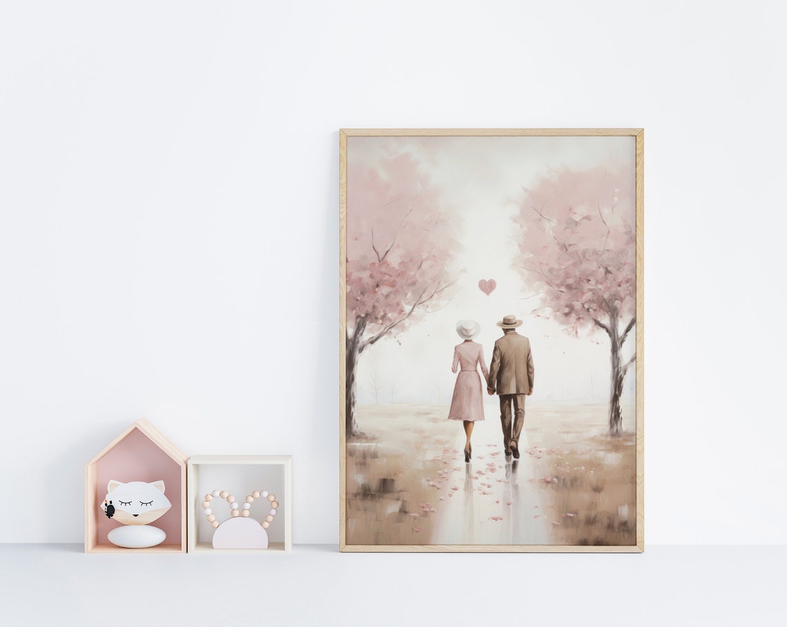 Couple Blooming Tree Path Single Pink Heart Romantic Valentine Poster - Image 3