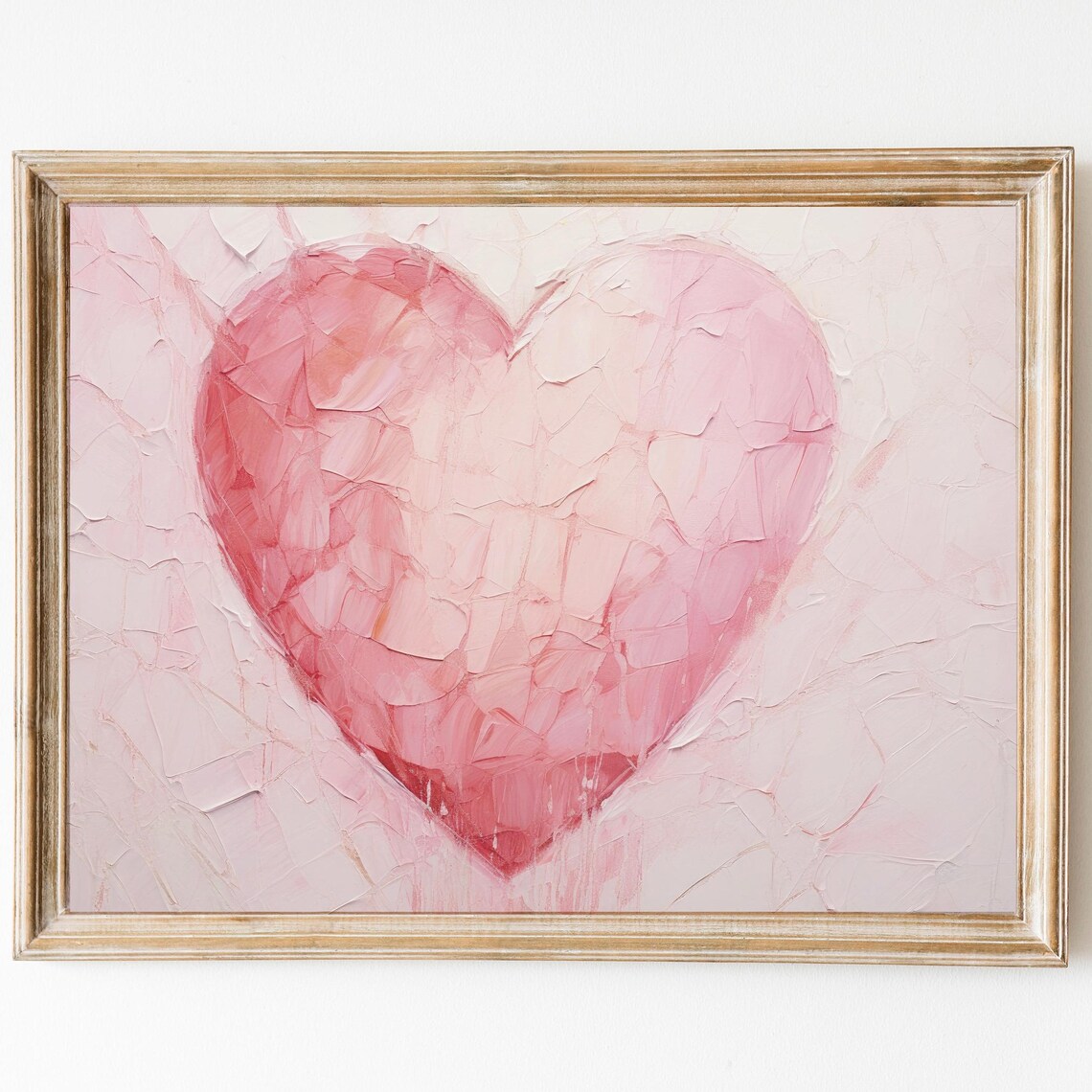 Vintage Pink Heart Art Print, Valentine Love Decor