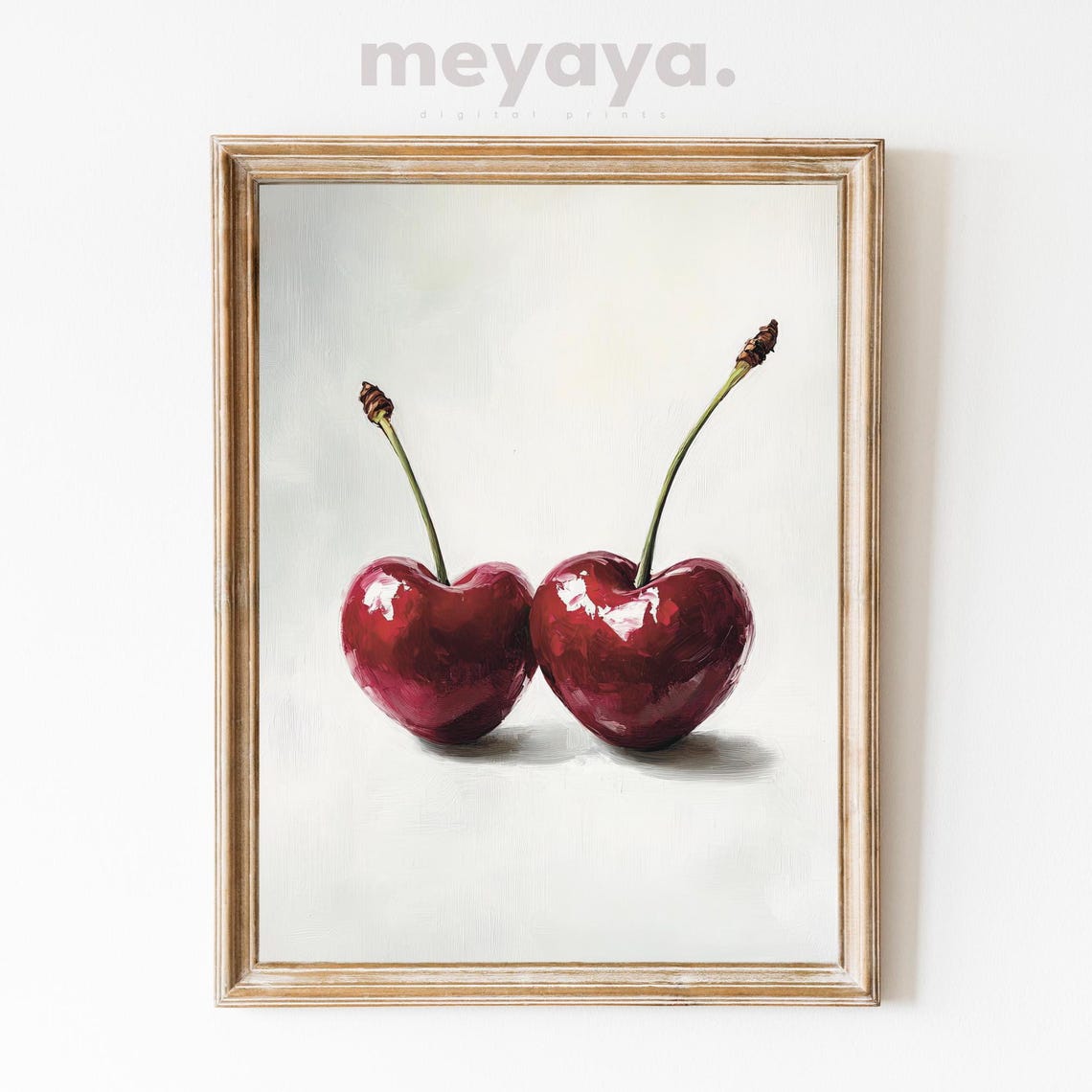 Red Heart Shaped Cherries Pair Romantic Fruit Painting Wall Print