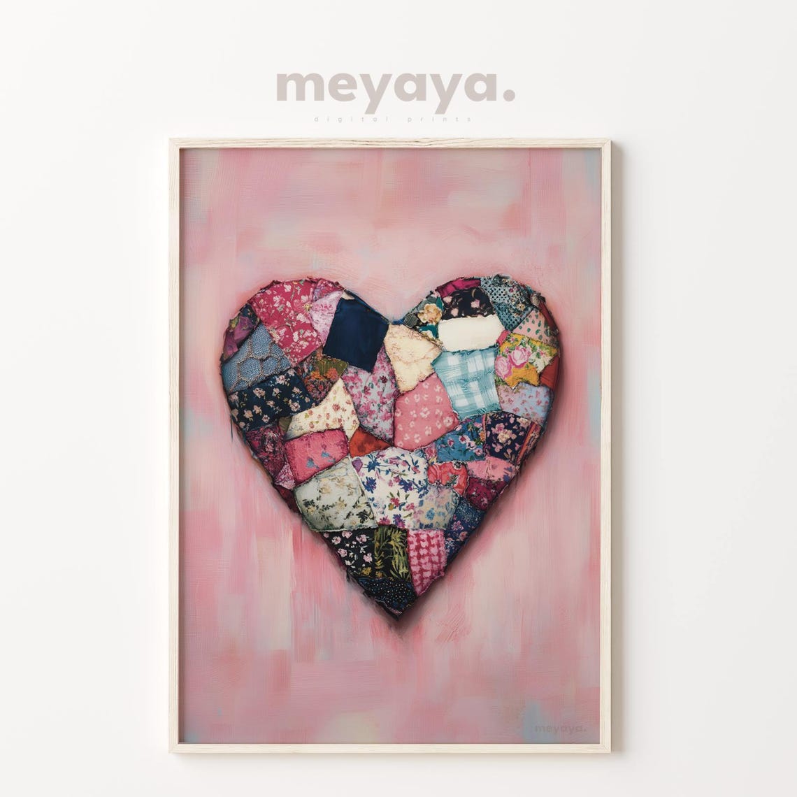 Patchwork Quilt Heart Pink Vintage Folk Art Romantic Wall Print - Image 2