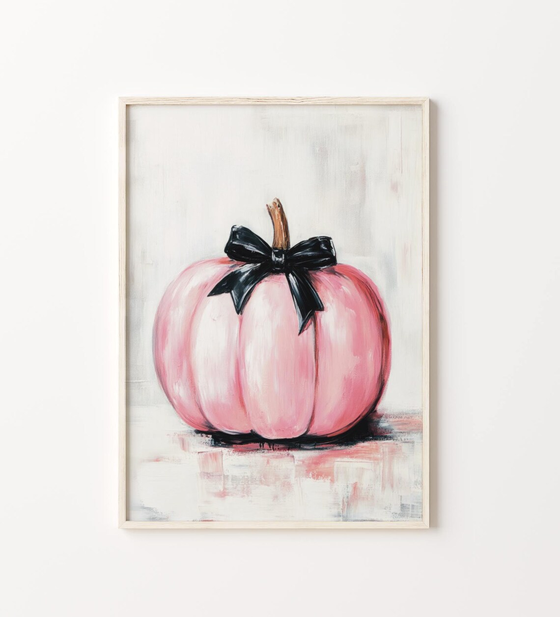 Pink Pumpkin With A Black Bow Minimalist Fall Painting Poster - Image 4
