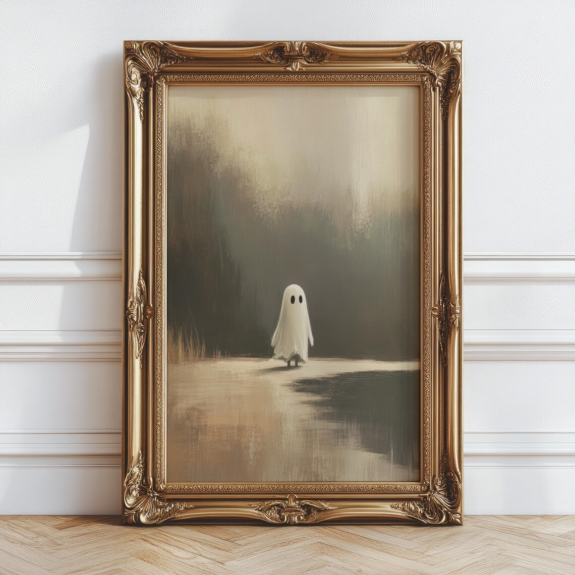Lonely Ghost on a Misty Path Moody Dark Painting Art Wall Poster - Image 4