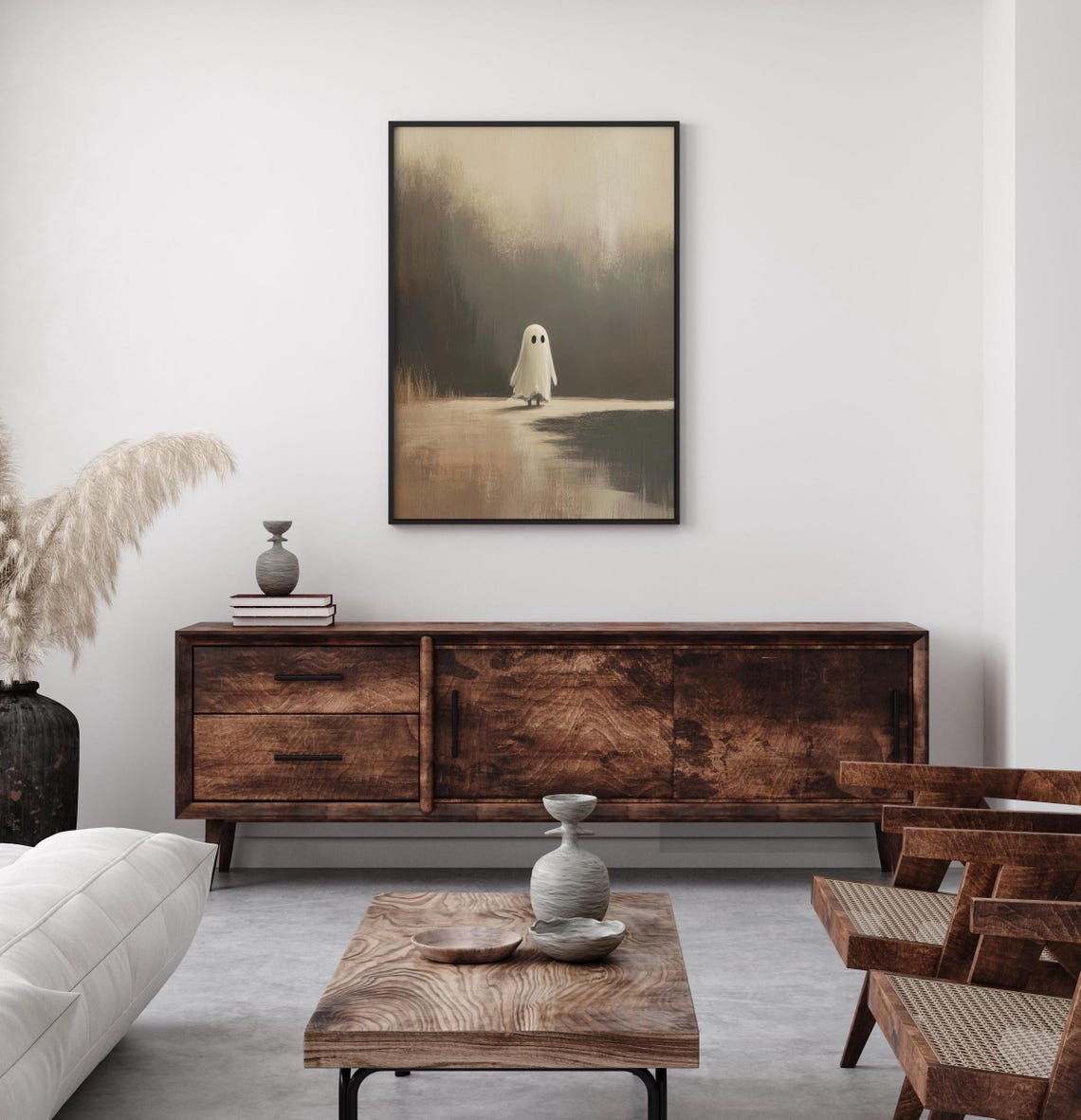 Lonely Ghost on a Misty Path Moody Dark Painting Art Wall Poster - Image 3