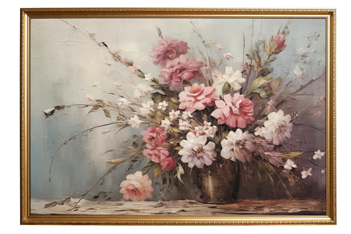 Pink White Rose Bouquet Vintage Vase Floral Still Life Poster - Image 5