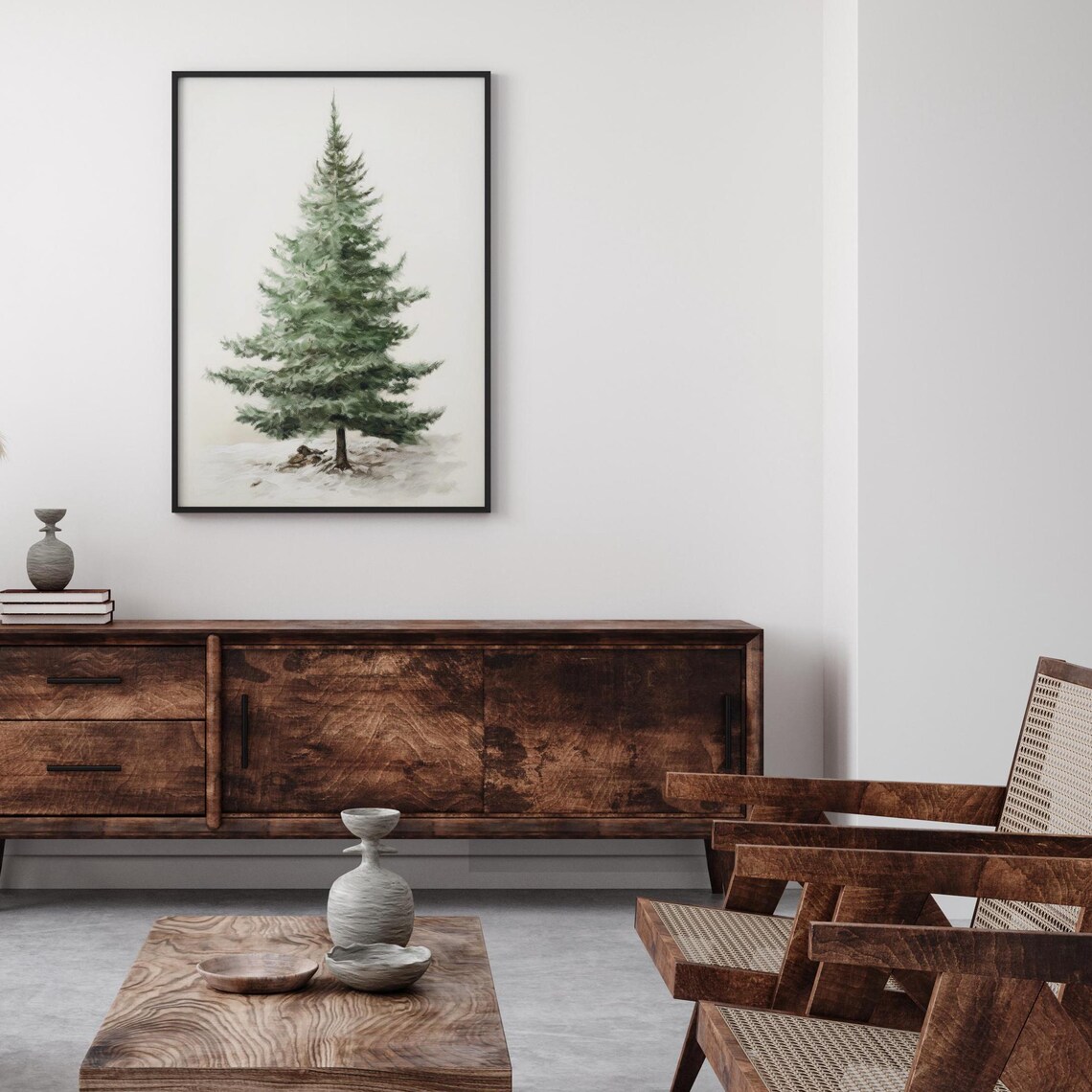 Lone Evergreen Pine Tree Simple Minimalist Winter Christmas Poster - Image 2