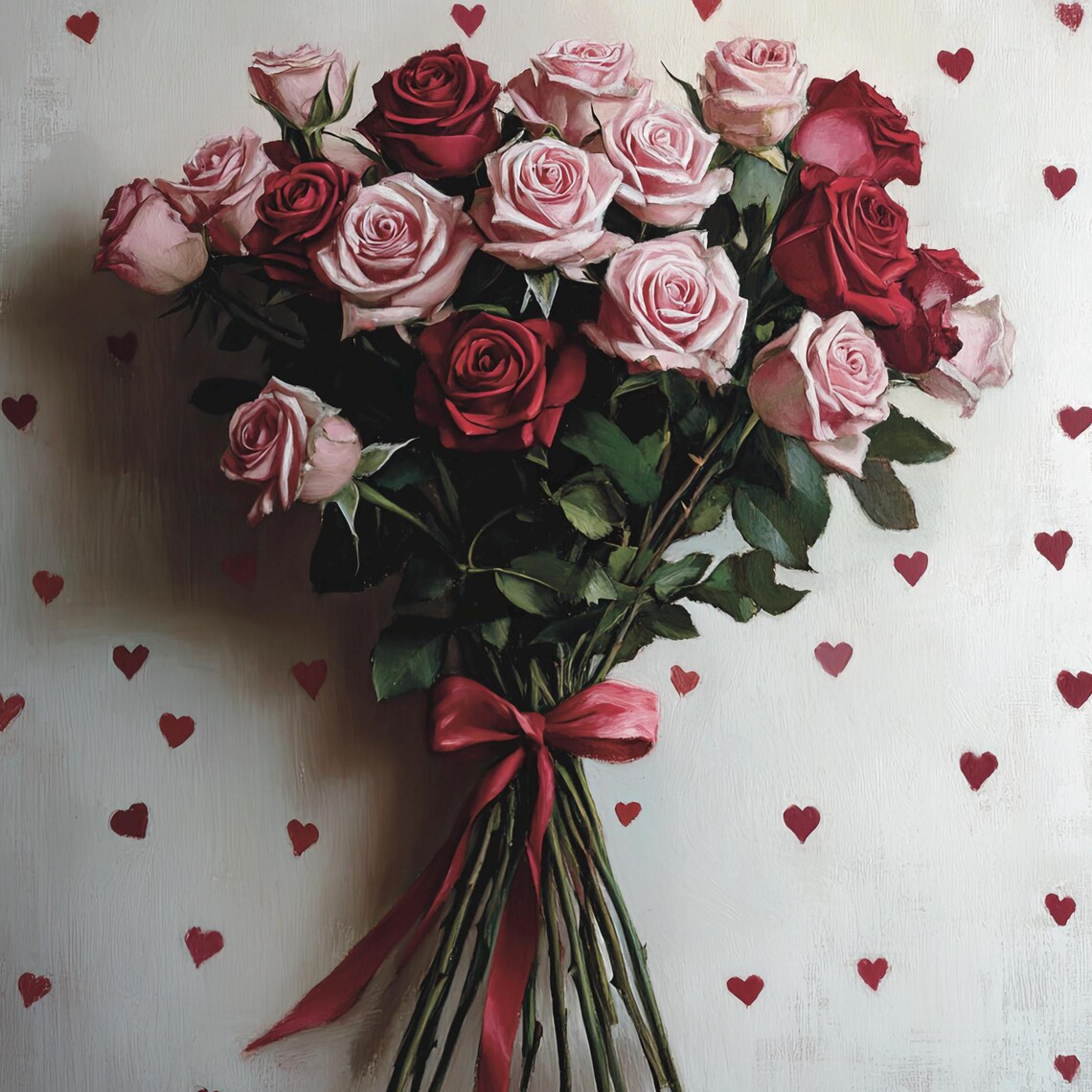 Red Pink Roses Bouquet Romantic Valentines Day Heart Wall Print - Image 6