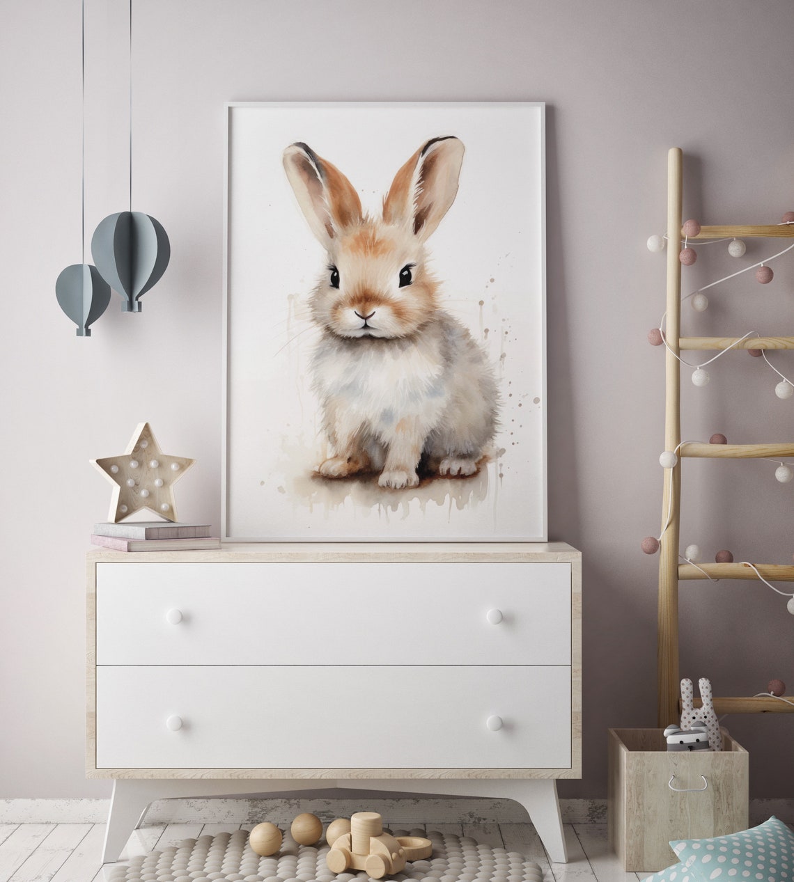 Baby Bunny Watercolor On White Background Nursery Bunny Poster - Image 2