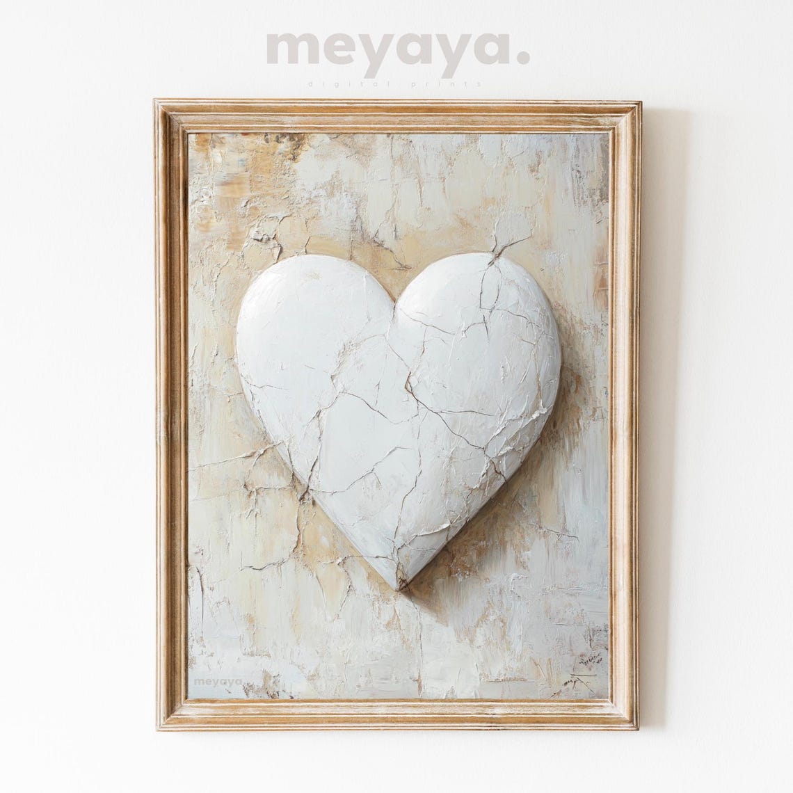 White Cracked Plaster Heart Neutral Vintage Romantic Wall Print