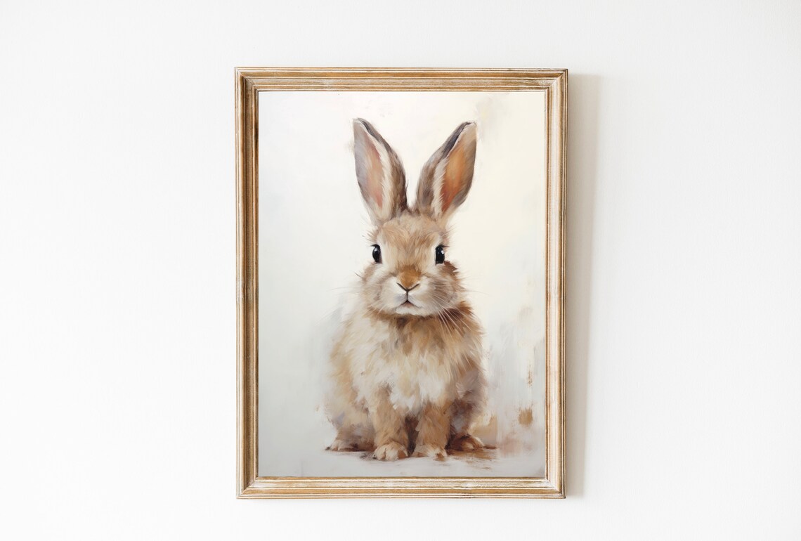 Cute Baby Bunny Portrait Watercolor On Cream Background Nursery Poster