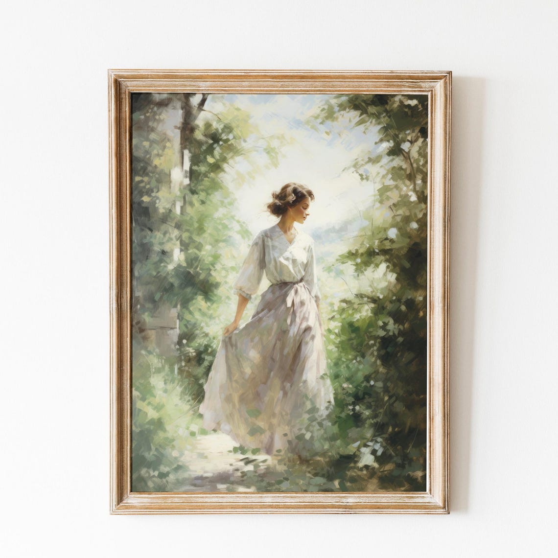 Vintage Woman Walking Garden Print Secret Garden Art Print Farmhouse Spring Garden Decor Countryside Garden Download