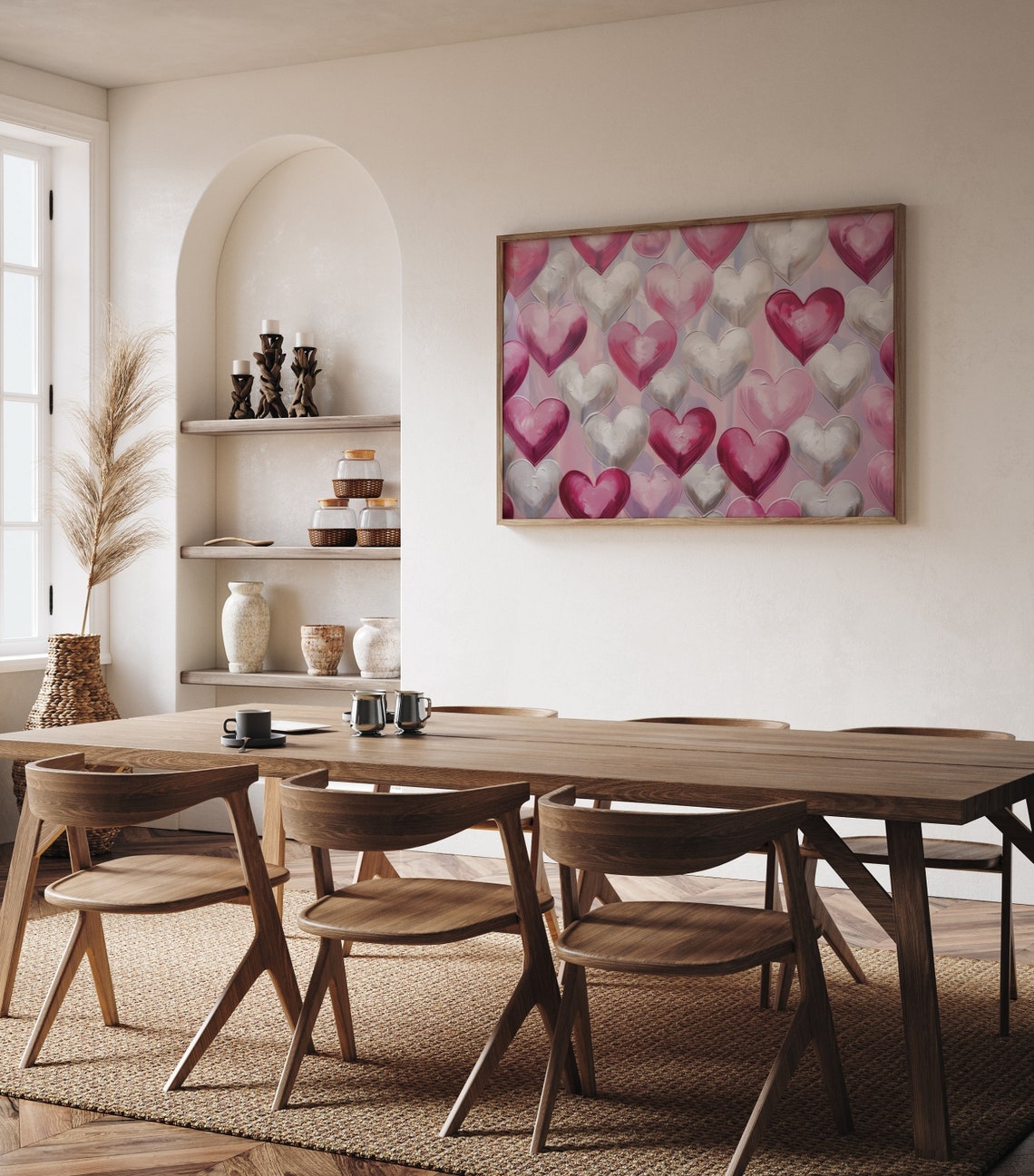 Metallic Pink Silver Impasto Hearts Shimmering Valentine Poster - Image 2