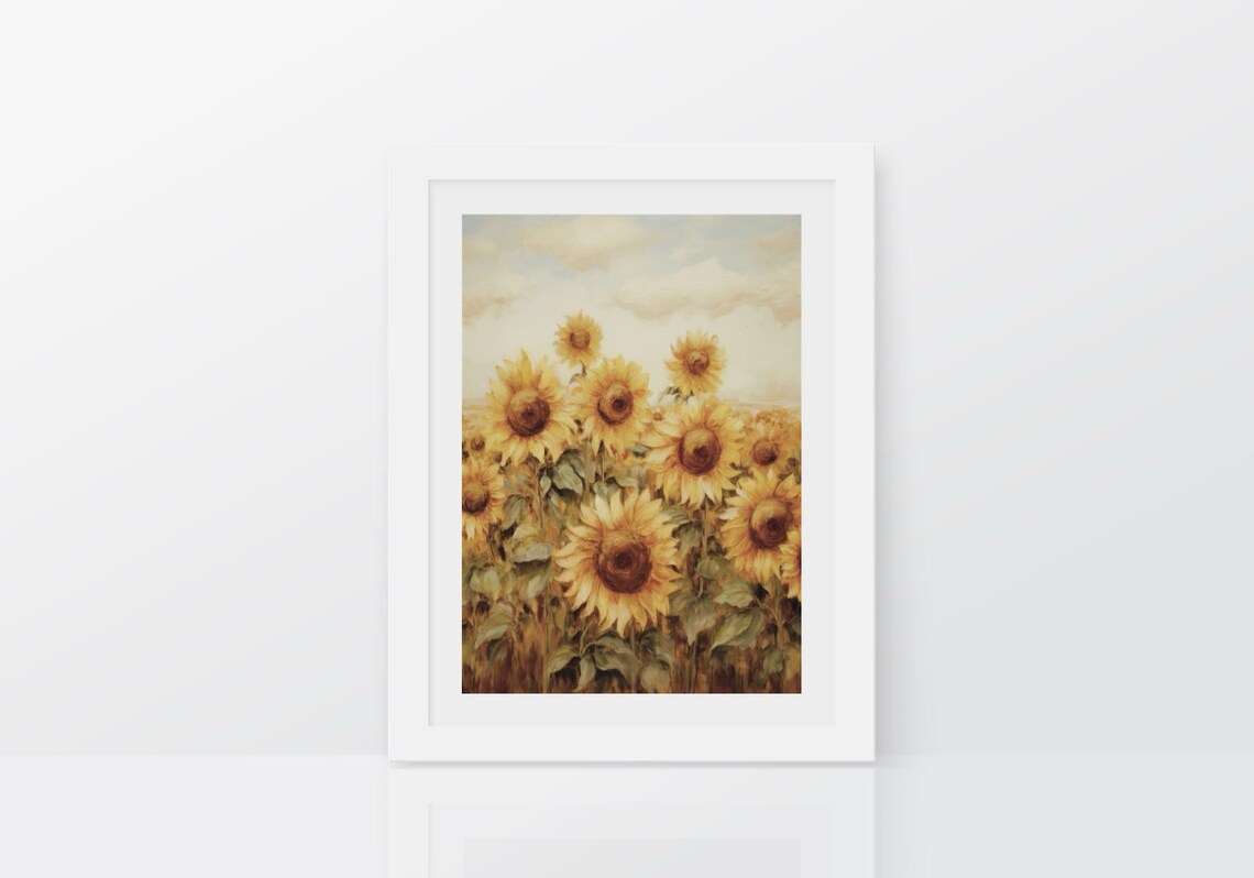 Golden Sunflower Field Oil Painting Vintage Farmhouse Poster - Image 3