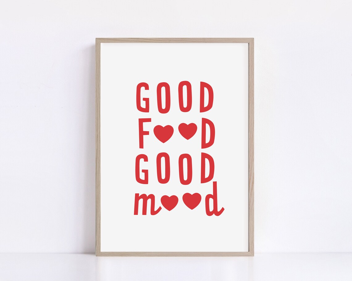 Good Food Good Mood Red Hearts Happy Family Kitchen Decor Poster - Image 2