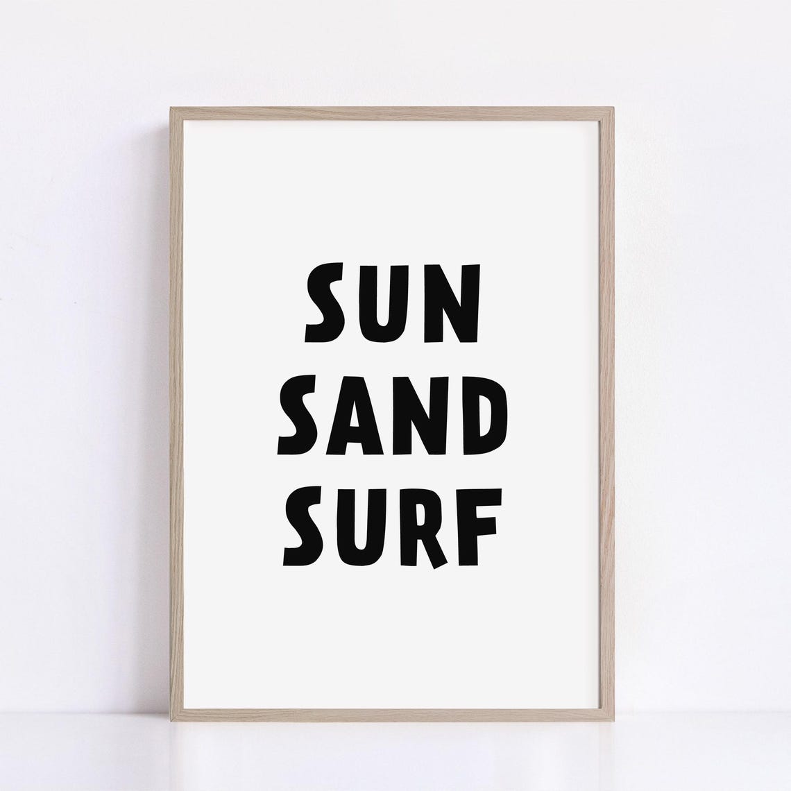 Sun Sand Surf Bold Black Typography Coastal Beach House Decor Poster - Image 2