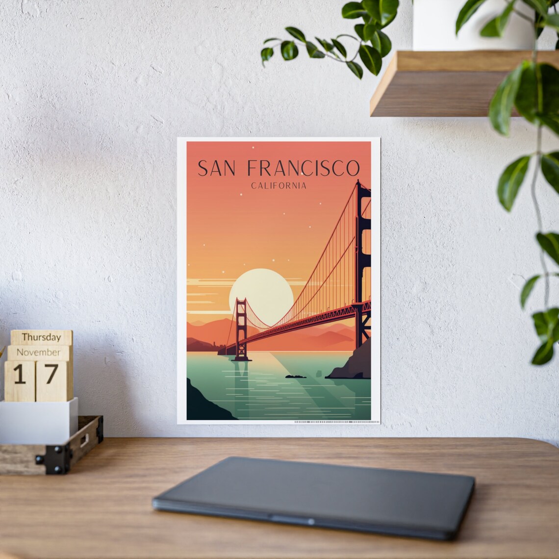 San Francisco Art Deco Travel Poster, Golden Gate Bridge - Image 6