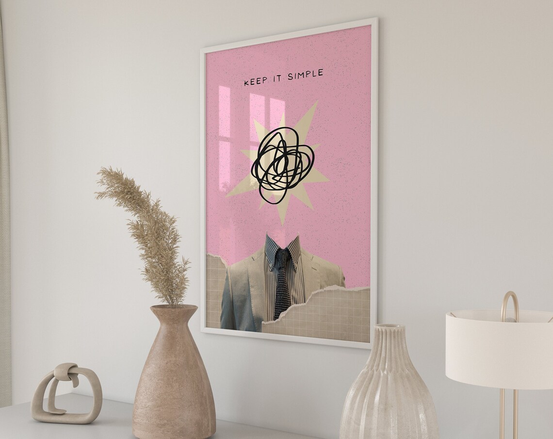 Keep It Simple Surreal Pink Collage Business Starburst Poster - Image 2
