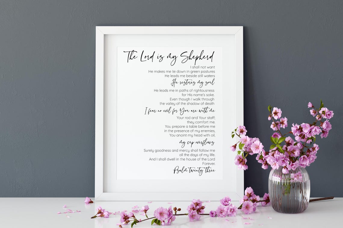 Psalm 23 The Lord Is My Shepherd Calligraphy Scripture Poster - Image 3