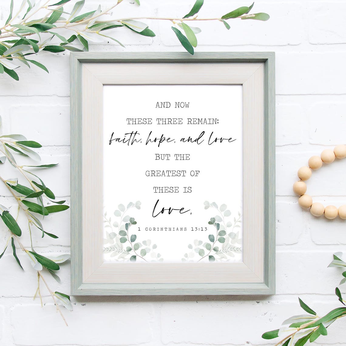Faith Hope Love 1 Corinthians 13:13 Eucalyptus Scripture Poster - Image 3