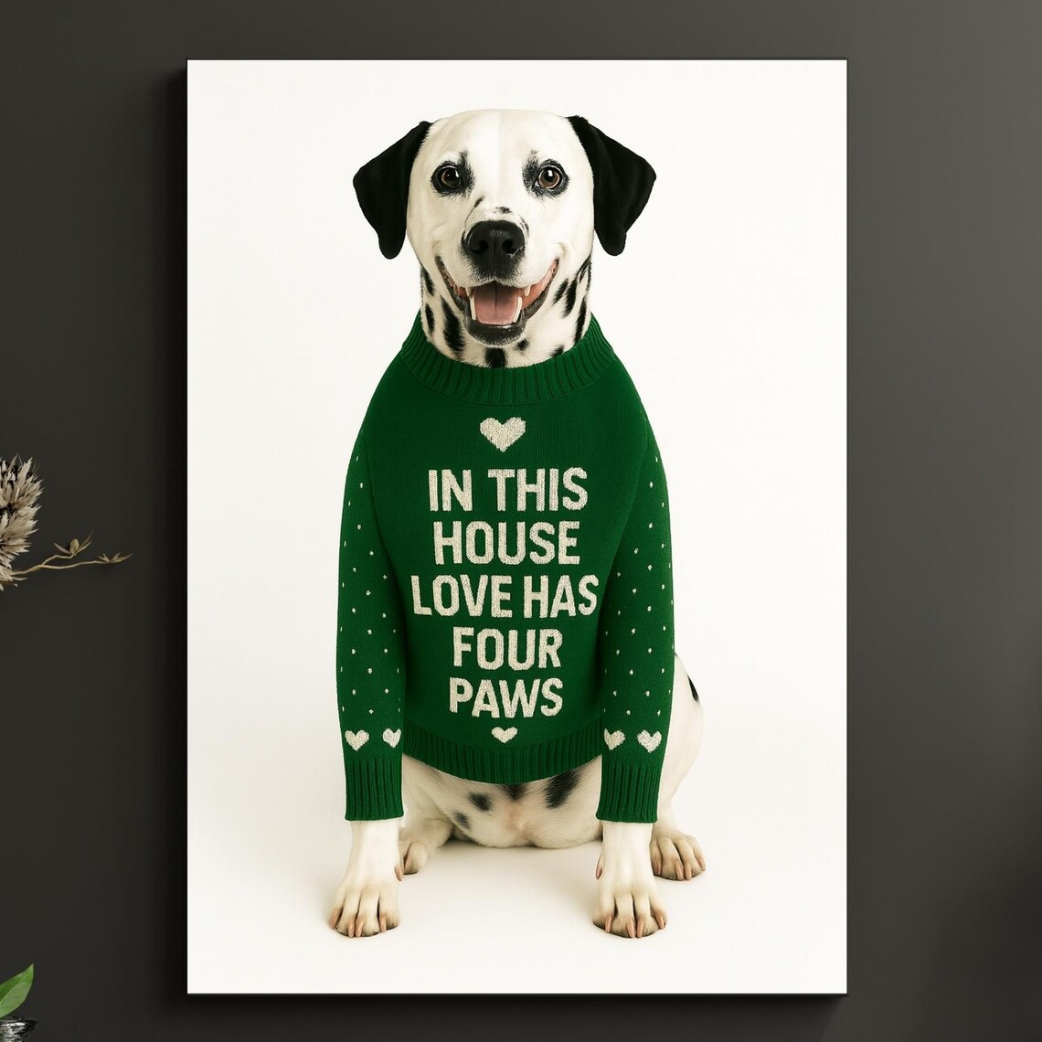 Dalmatian Green Sweater In This House Love Has Four Paws Dog Quote Poster