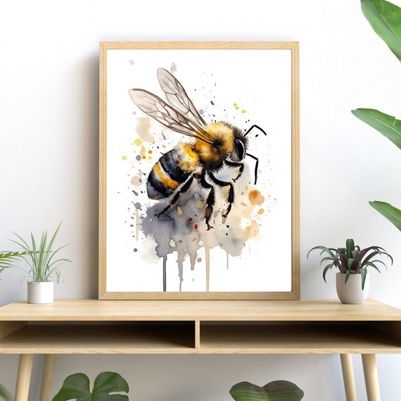 Bee Watercolor Art Print, Modern Nature Decor