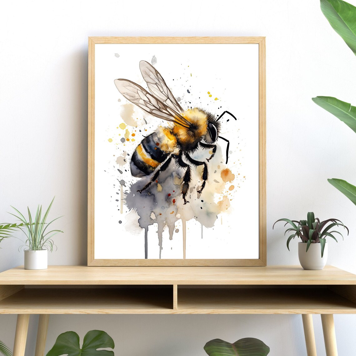 Bee Watercolor Art Print, Modern Nature Decor