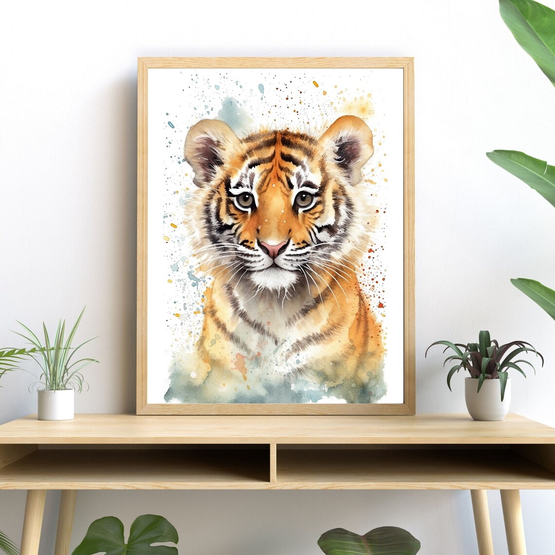 Tiger Cub Watercolor Art Print, Modern Animal Decor