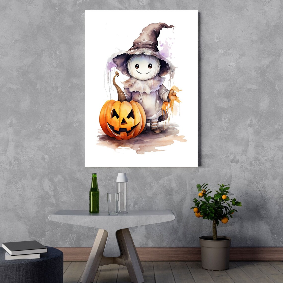 Cute Scarecrow Witch Watercolor, Halloween Pumpkin Decor - Image 3