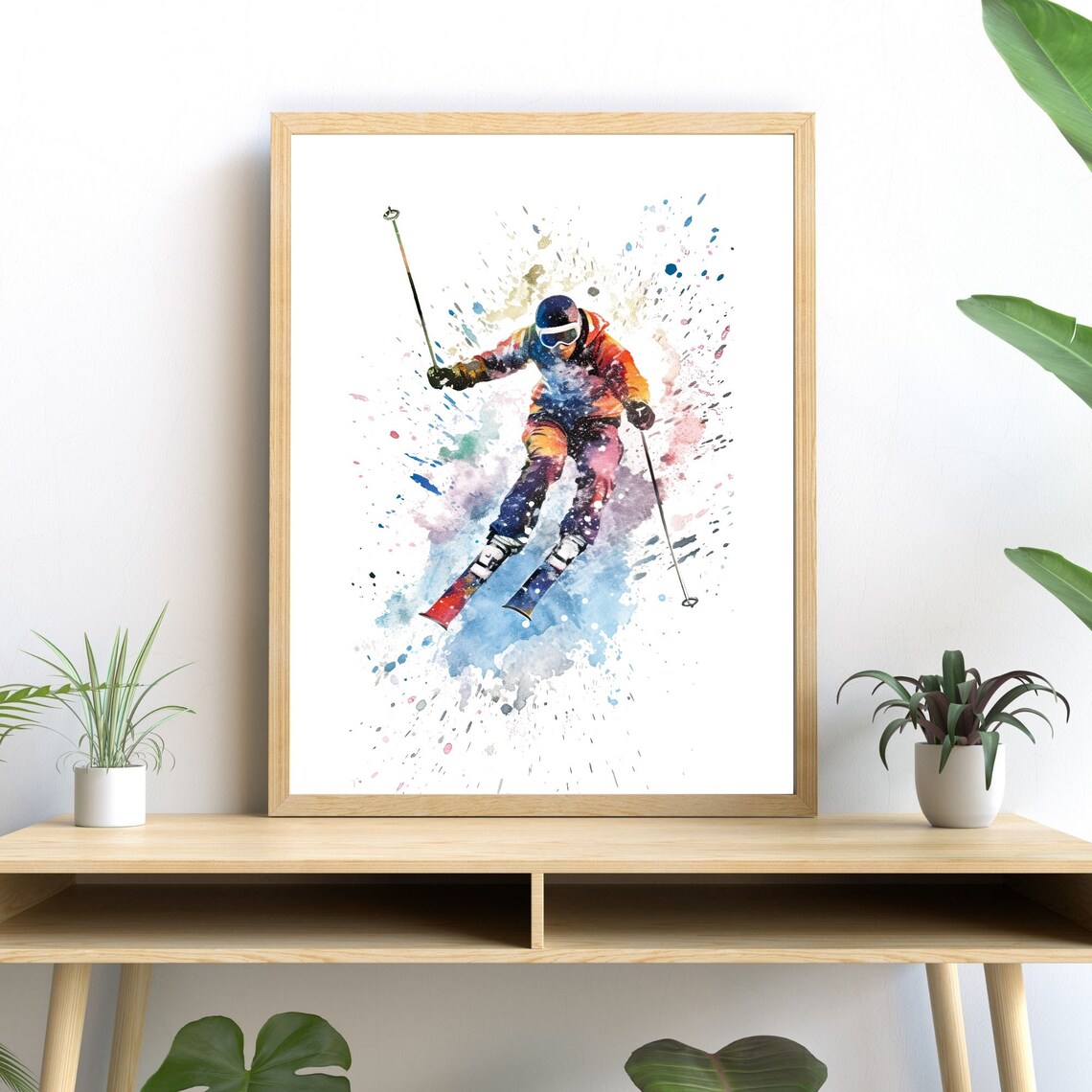 Skier Watercolor Art Print, Winter Sport Adventure