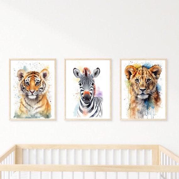 Safari Nursery Art Bundle, Watercolor Animal Illustrations