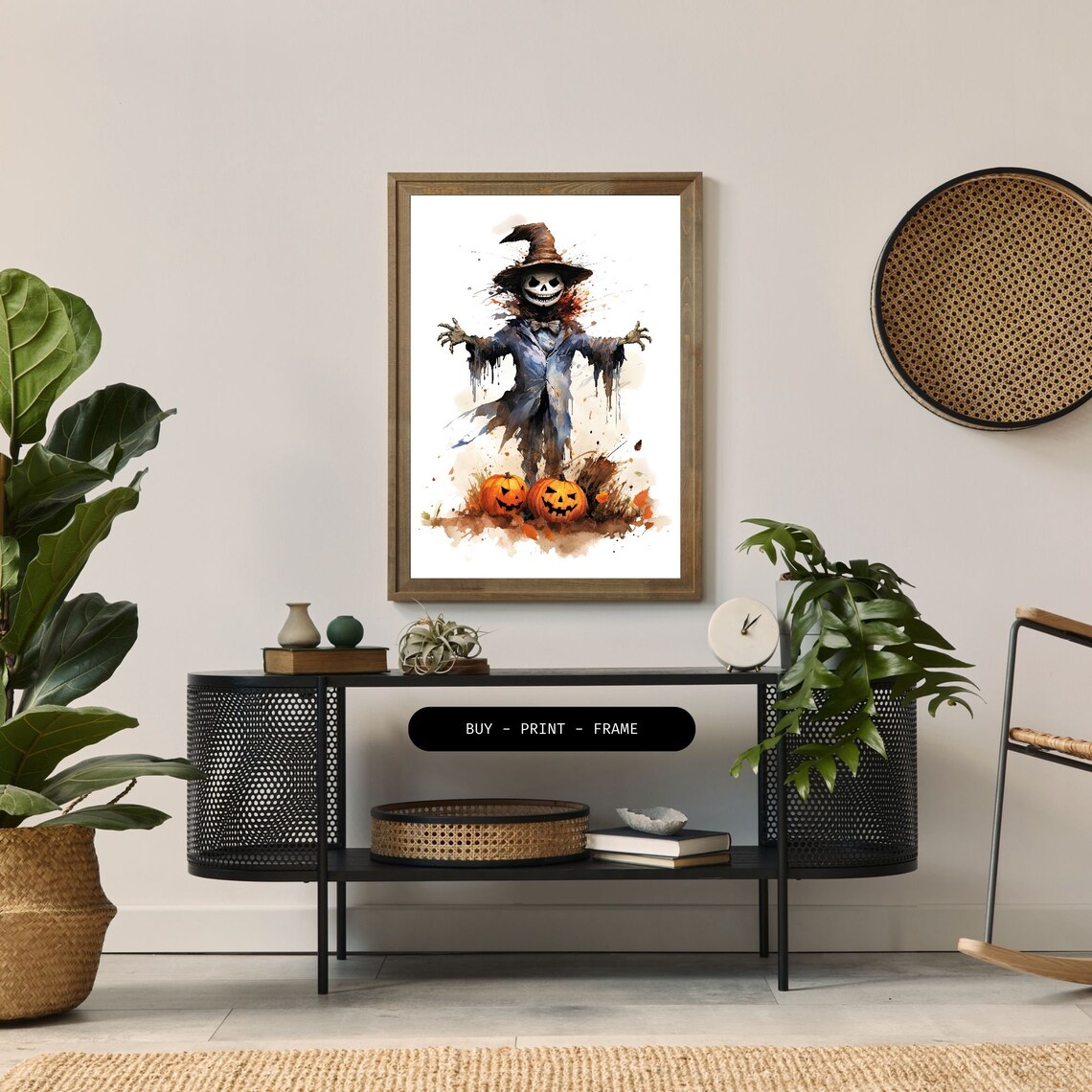 Farmhouse Style Scarecrow Watercolor Halloween Art Print - Image 2