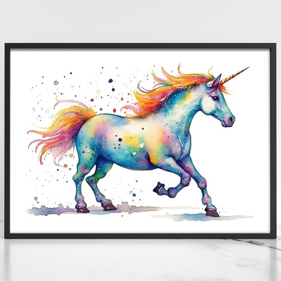 Unicorn Watercolor Art, Fantasy Nursery Decor