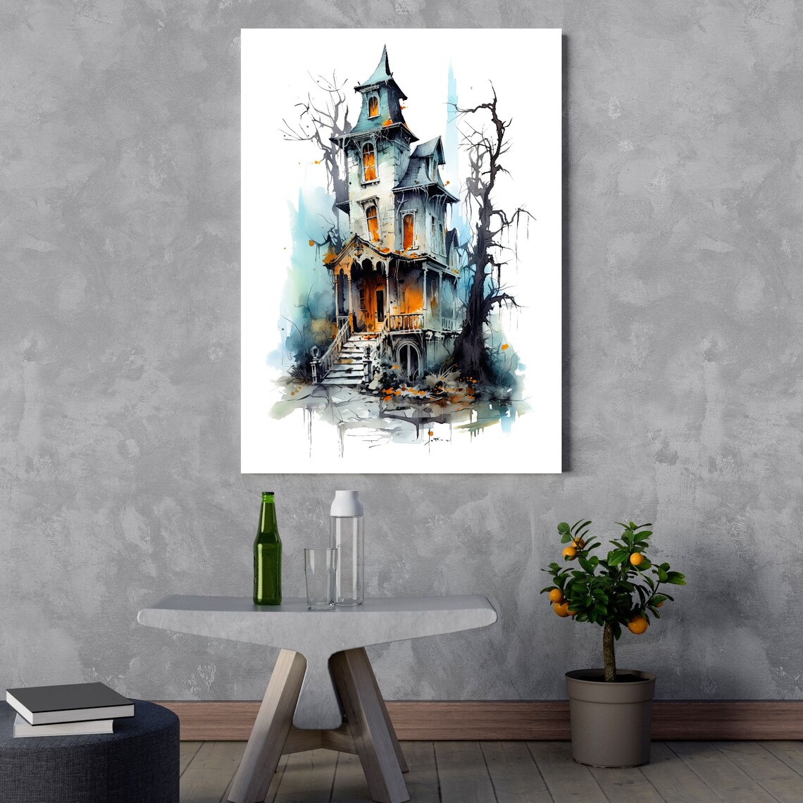 Gothic Mansion Watercolor, Dark Themed Halloween Art - Image 3