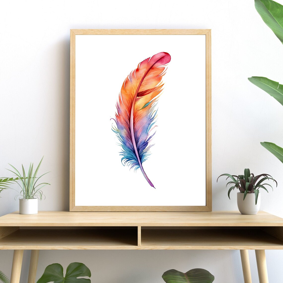 Feather Watercolor Art Print, Modern Bird Decor