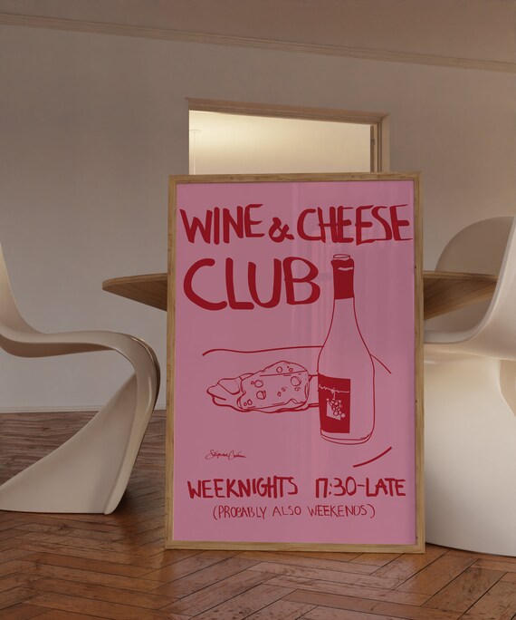 Wine And Cheese Club Vintage Food Art Print