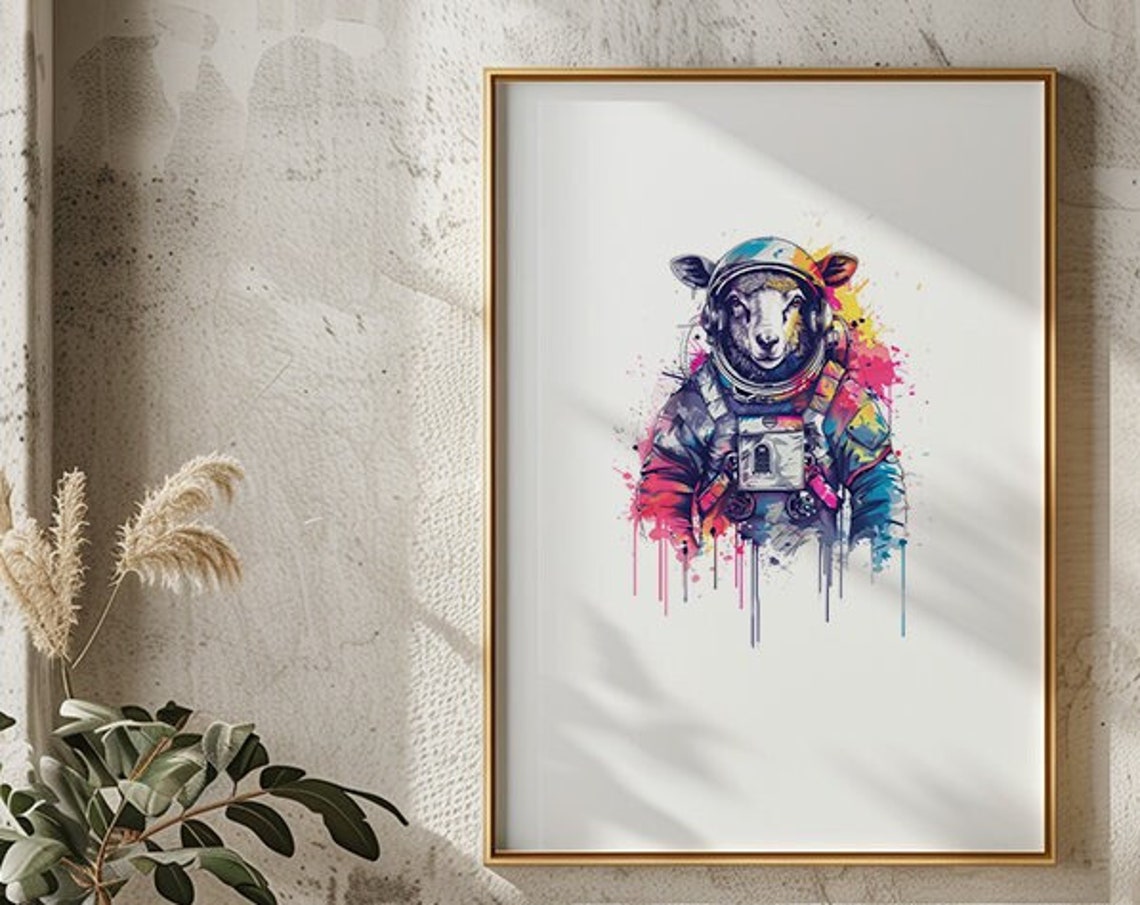 Sheep Astronaut Watercolor Woolly Space Suit Animal Art Poster