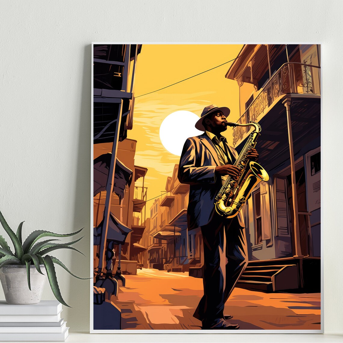 Jazz Saxophonist Golden Hour Street Scene Sax Player Art Poster - Image 4